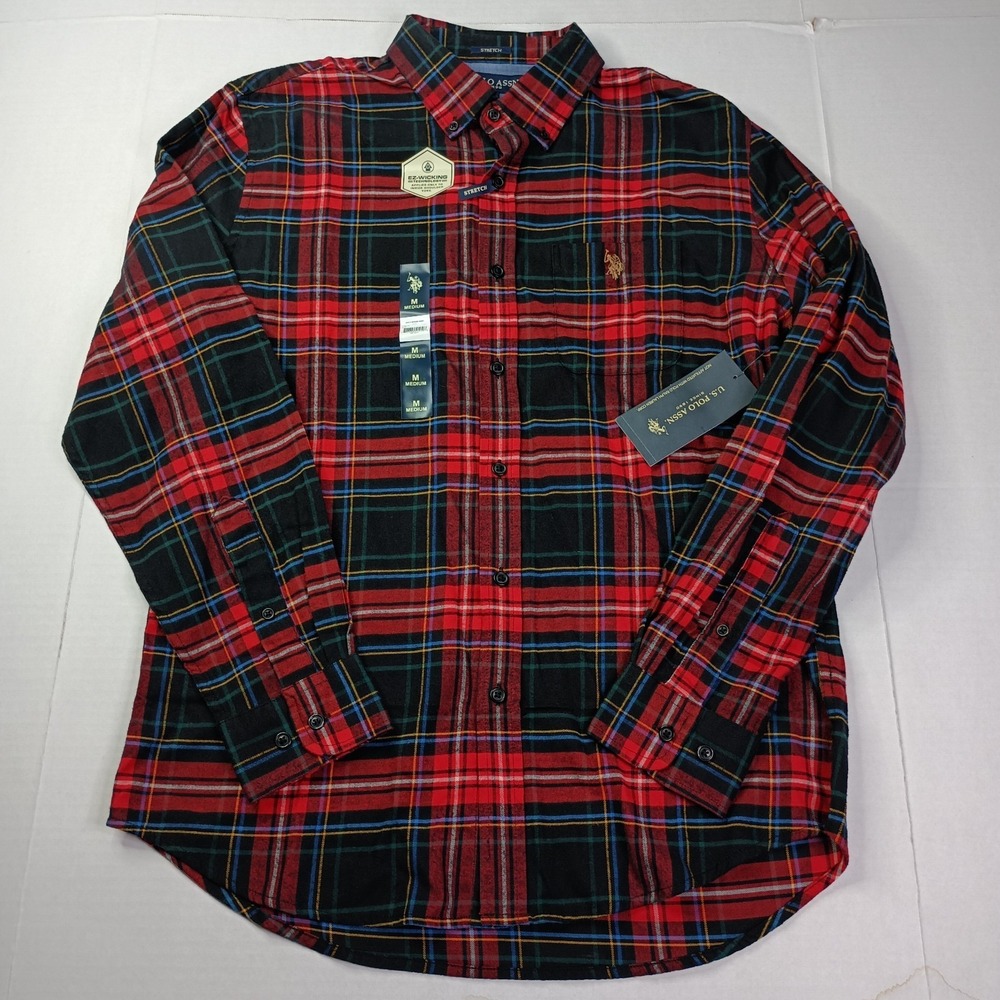U.S. Polo Assn. Button Down Woven Shirt Men's M Medium Stretch Multicolor Plaid